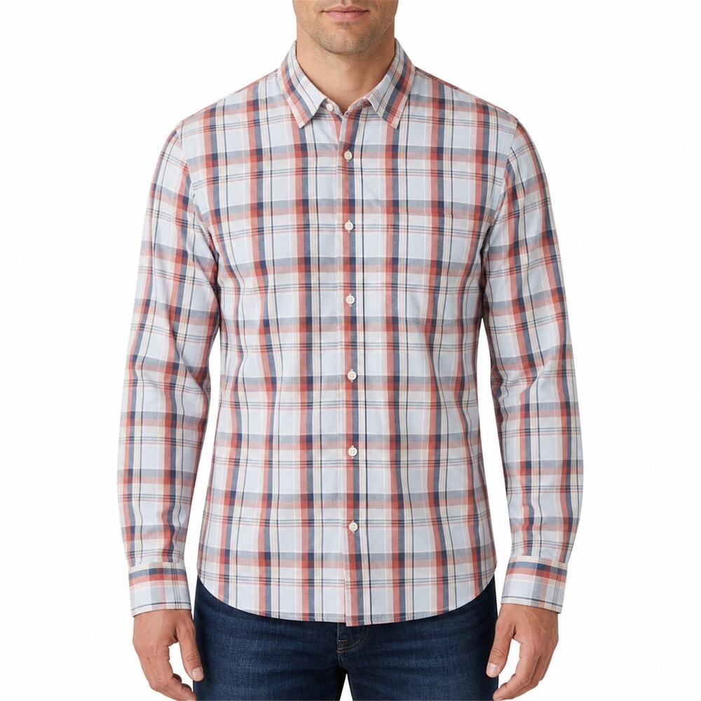 Banana Republic Shirt Mens Large Blue Orange Luxe Stretch Poplin Grant Slim Fit